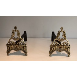 Pair of Neo-Empire Patinated Bronze Andirons, French Work, circa 1930