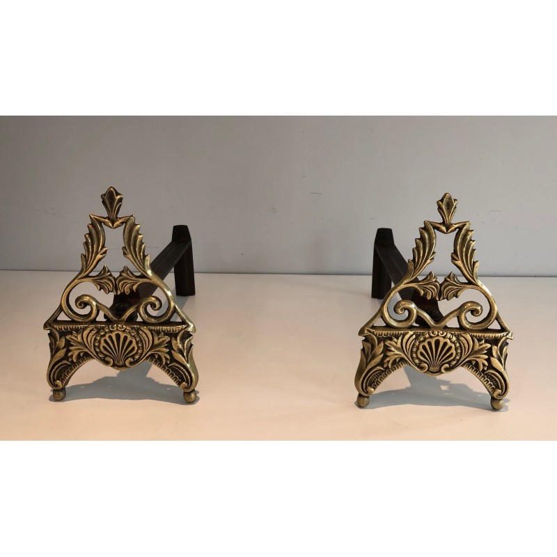 Pair of Neo-Empire Patinated Bronze Andirons, French Work, circa 1930
