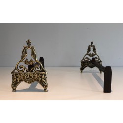 Paire de Chenets en Bronze Patiné de Style Néo-Empire, Travail Français, vers 1930