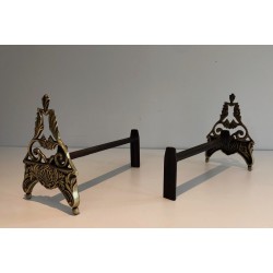 Paire de Chenets en Bronze Patiné de Style Néo-Empire, Travail Français, vers 1930