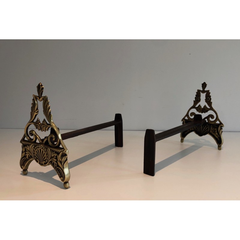 Pair of Neo-Empire Patinated Bronze Andirons, French Work, circa 1930