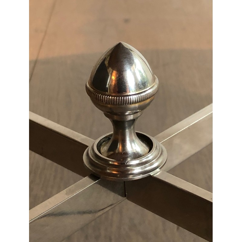 Round Silver-Plated Metal Coffee Table with Onyx Top, in the Jansen Manner, circa 1940