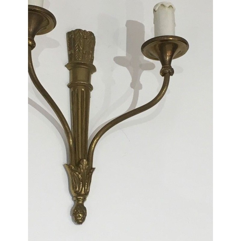Louis The 16th Style Pair Of Bronze Wall Sconces With Quiver