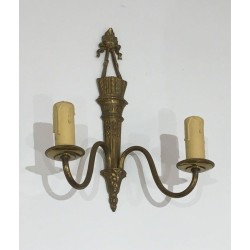 Pair Of Louis The 16th Style Bronze Wall Sconces With Quiver And Ribbons