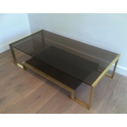 Table Basse en Laiton et Verre Fumé de Guy Lefèvre pour Maison Jansen