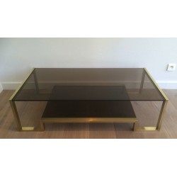 Table Basse en Laiton et Verre Fumé de Guy Lefèvre pour Maison Jansen
