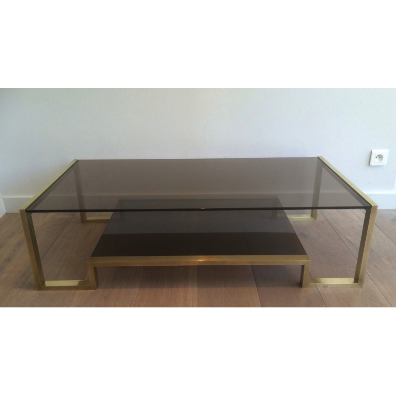 Brass and Smoked Glass Coffee Table by Guy Lefèvre for Maison Jansen