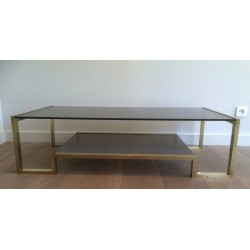 Table Basse en Laiton et Verre Fumé de Guy Lefèvre pour Maison Jansen