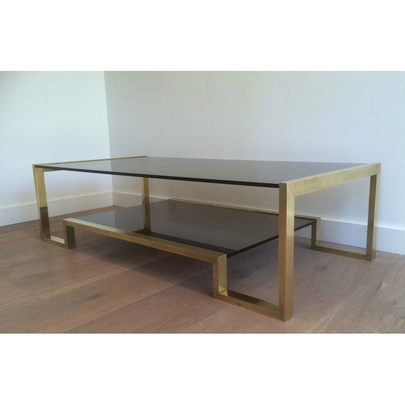 Brass and Smoked Glass Coffee Table by Guy Lefèvre for Maison Jansen
