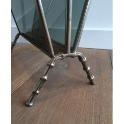 Silvered Bronze Faux-Bamboo Magazine Rack with Blue Glass Panels by Maison Baguès