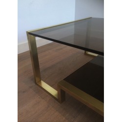 Table Basse en Laiton et Verre Fumé de Guy Lefèvre pour Maison Jansen