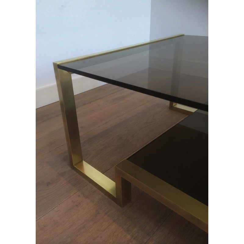 Brass and Smoked Glass Coffee Table by Guy Lefèvre for Maison Jansen