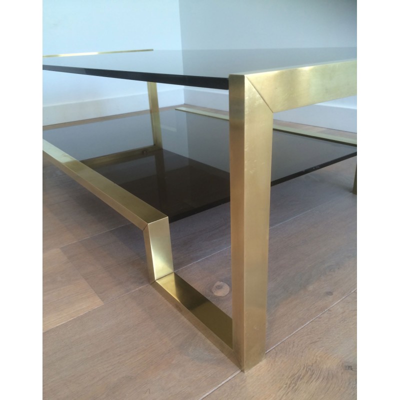 Table Basse en Laiton et Verre Fumé de Guy Lefèvre pour Maison Jansen