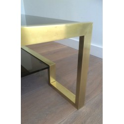 Table Basse en Laiton et Verre Fumé de Guy Lefèvre pour Maison Jansen