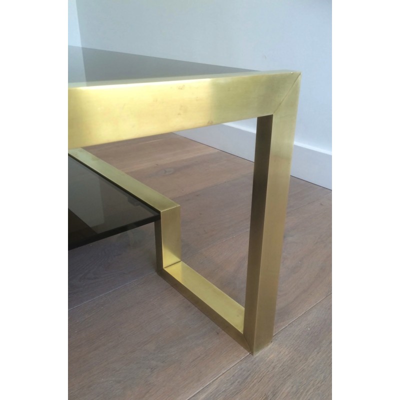 Table Basse en Laiton et Verre Fumé de Guy Lefèvre pour Maison Jansen