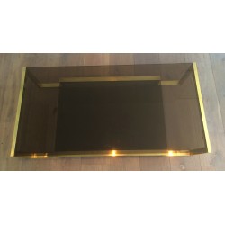 Table Basse en Laiton et Verre Fumé de Guy Lefèvre pour Maison Jansen