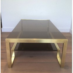 Table Basse en Laiton et Verre Fumé de Guy Lefèvre pour Maison Jansen