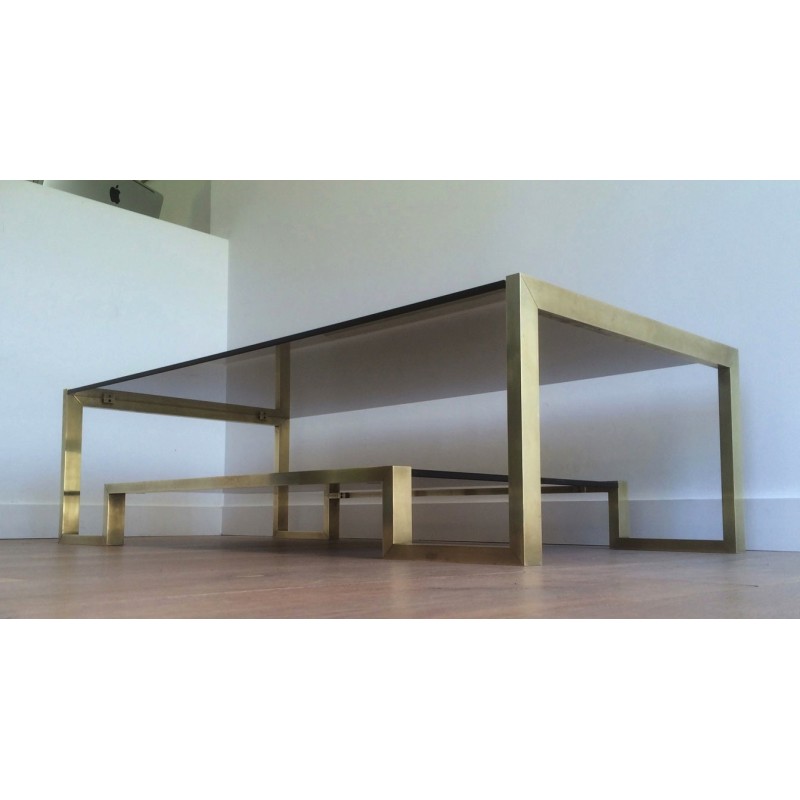 Table Basse en Laiton et Verre Fumé de Guy Lefèvre pour Maison Jansen