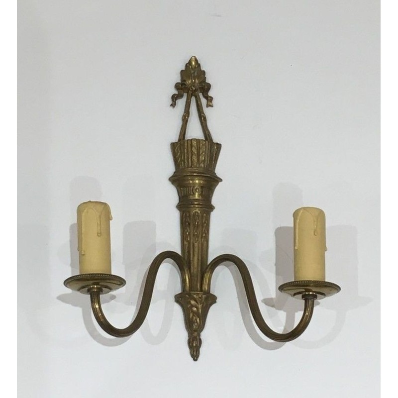 Pair Of Louis The 16th Style Bronze Wall Sconces With Quiver And Ribbons