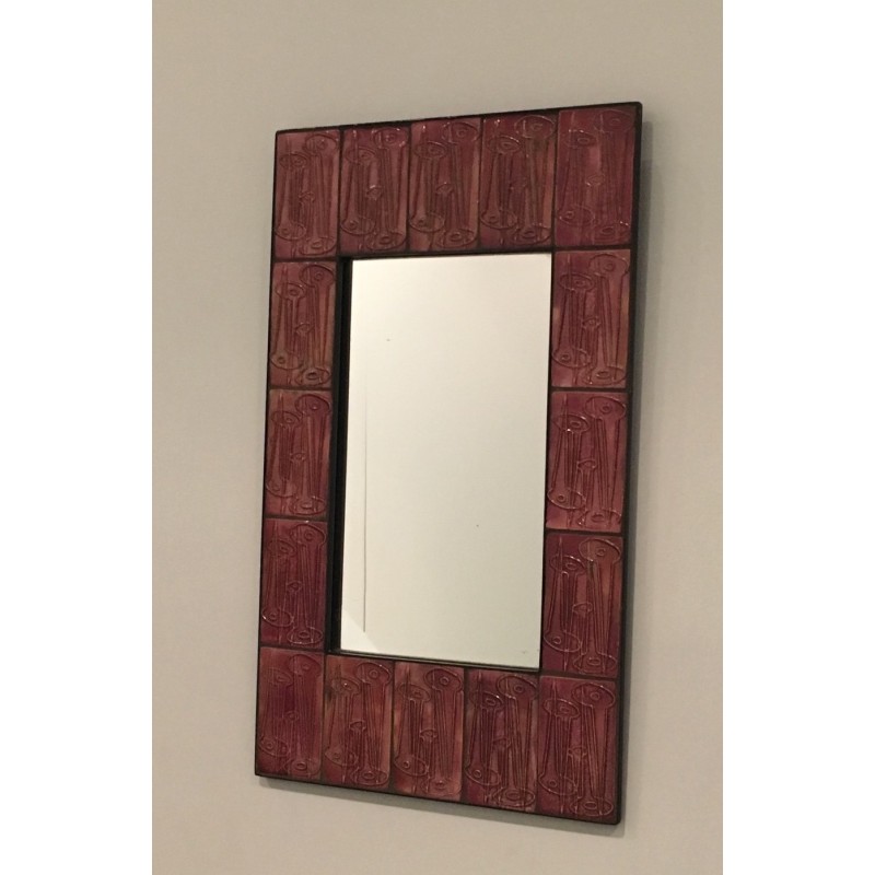 Pink ceramic mirror, French studio work, circa 1970.
