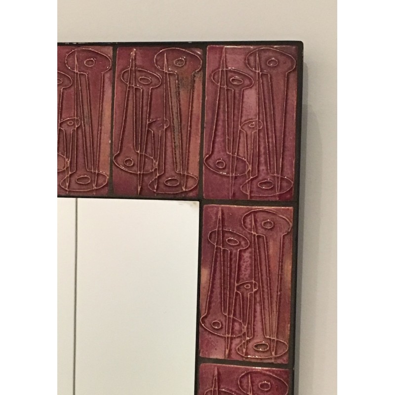 Pink ceramic mirror, French studio work, circa 1970.