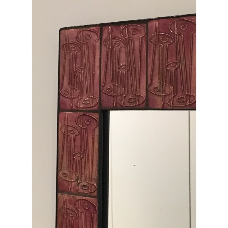 Pink ceramic mirror, French studio work, circa 1970.