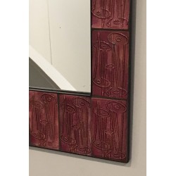 Pink ceramic mirror, French studio work, circa 1970.