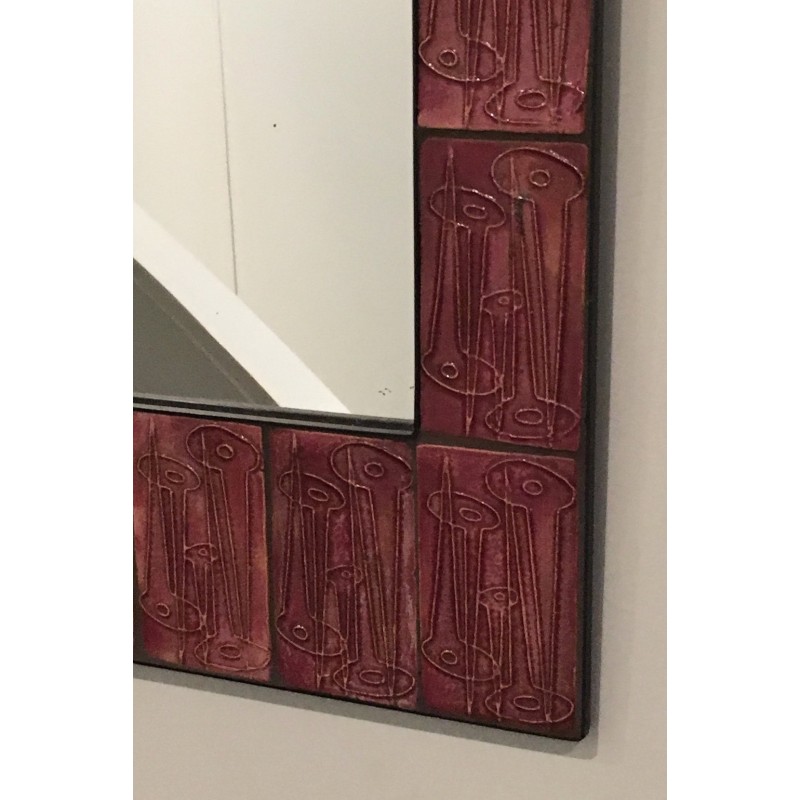 Pink ceramic mirror, French studio work, circa 1970.