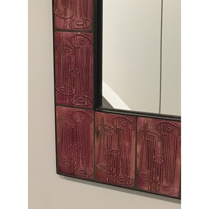 Pink ceramic mirror, French studio work, circa 1970.