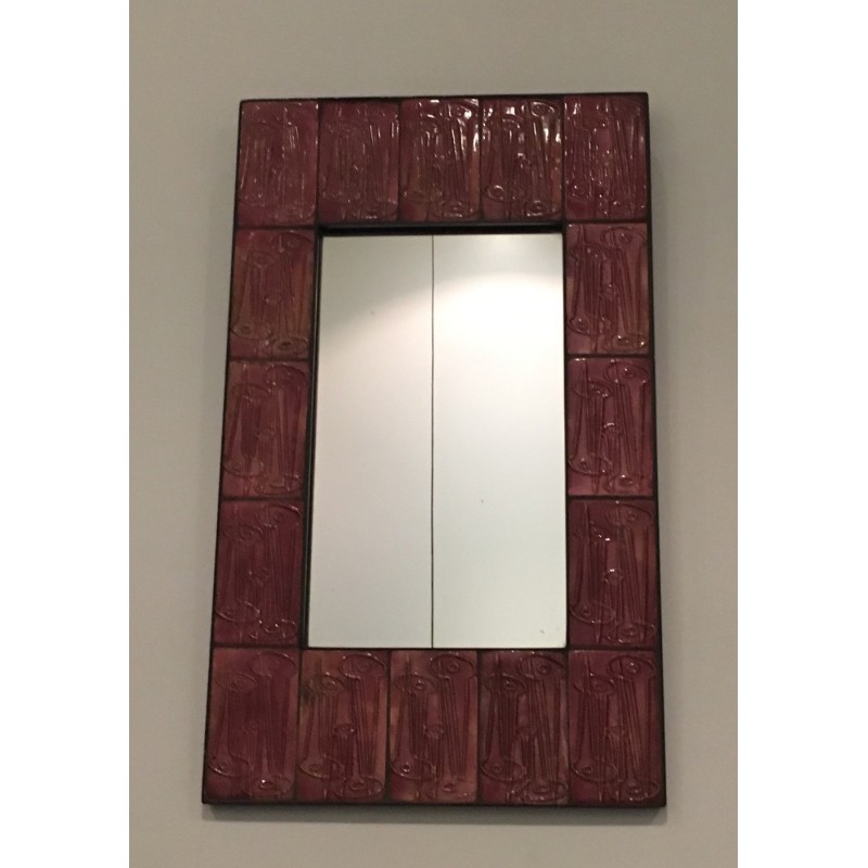 Pink ceramic mirror, French studio work, circa 1970.