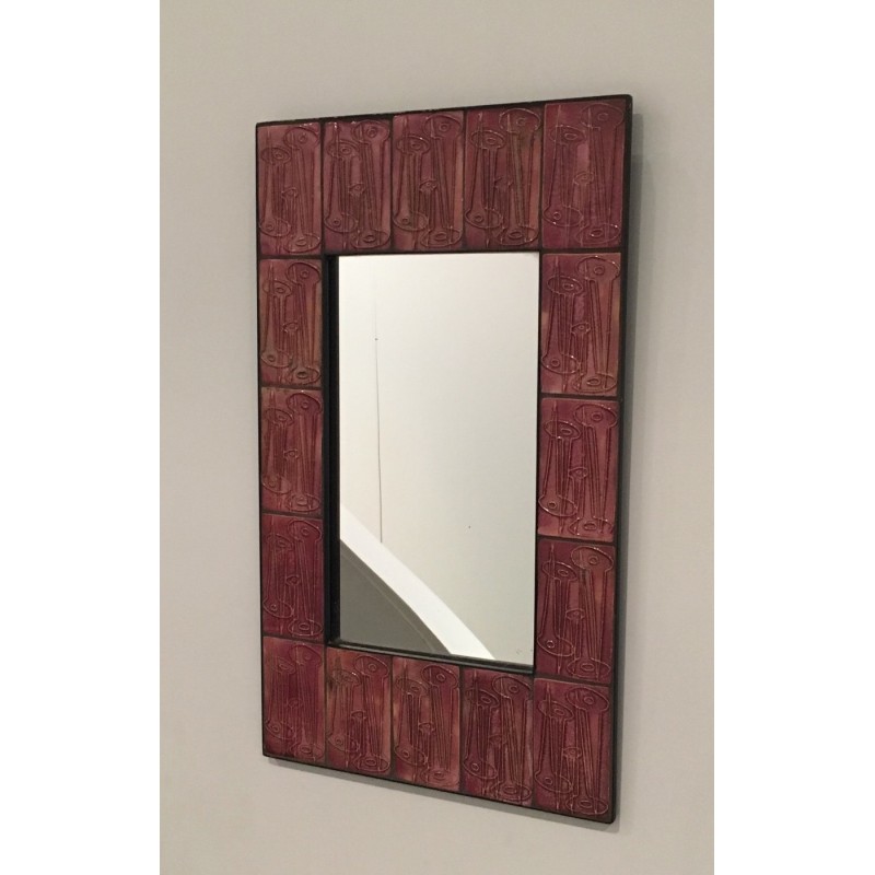 Pink ceramic mirror, French studio work, circa 1970.