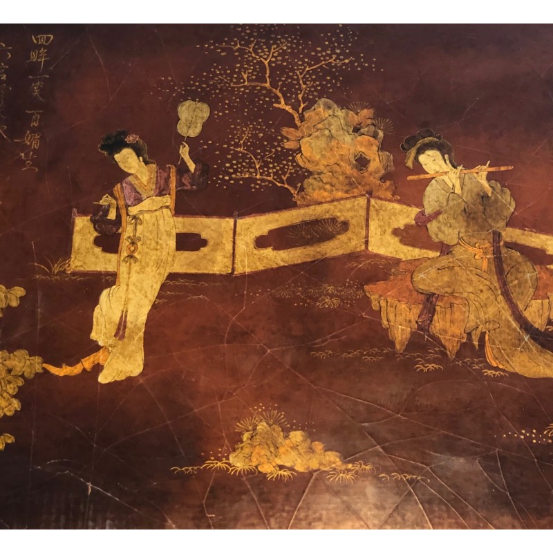 Neoclassical Brass Coffee Table with Chinoiserie Lacquered Top by Maison Jansen