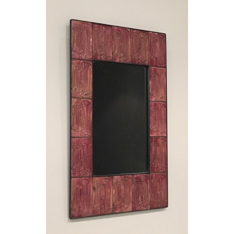 Pink ceramic mirror, French studio work, circa 1970.