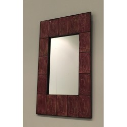 Miroir en céramique rose, travail d'atelier français, vers 1970.