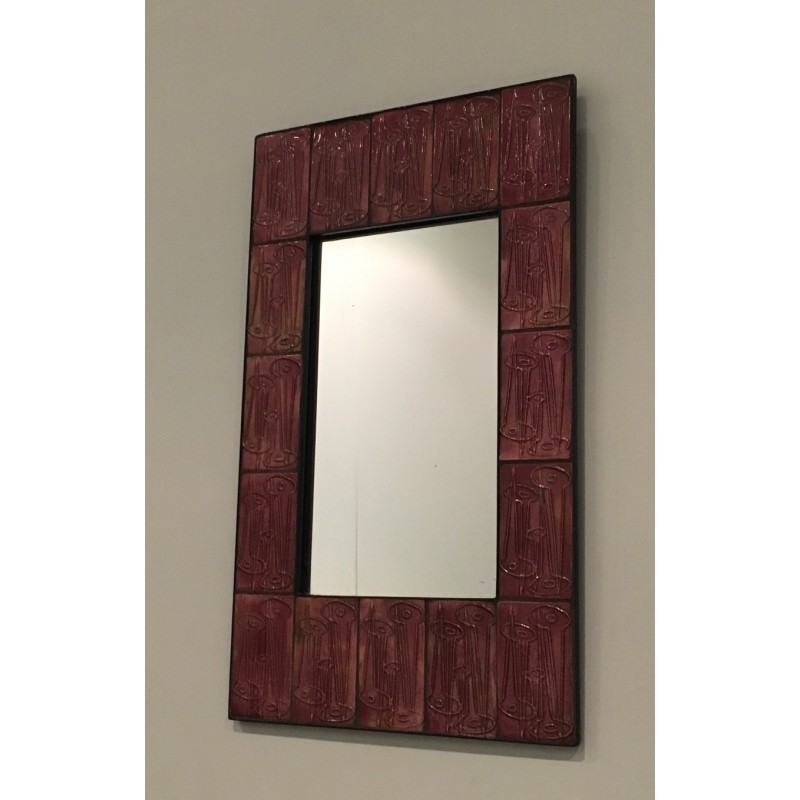 Pink ceramic mirror, French studio work, circa 1970.