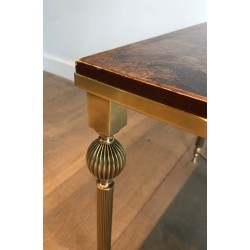 Neoclassical Brass Coffee Table with Chinoiserie Lacquered Top by Maison Jansen