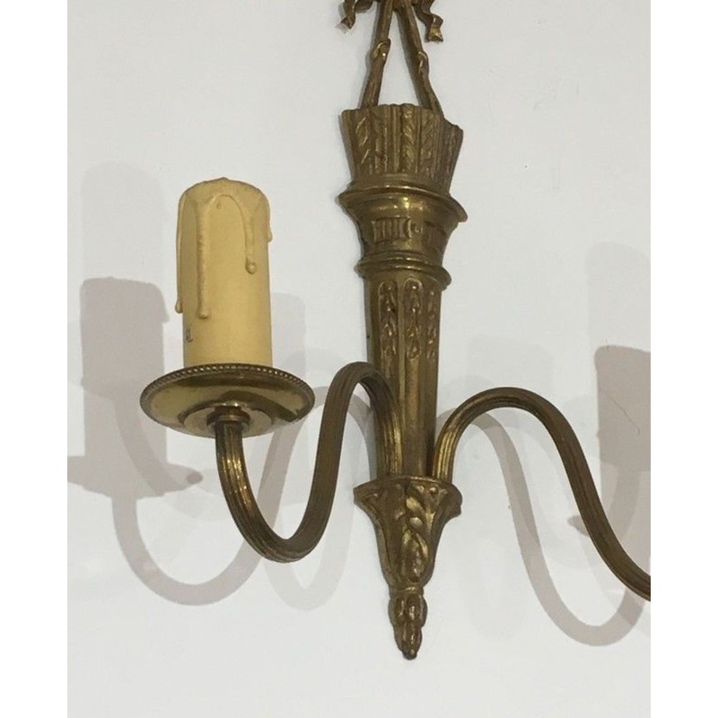 Pair Of Louis The 16th Style Bronze Wall Sconces With Quiver And Ribbons