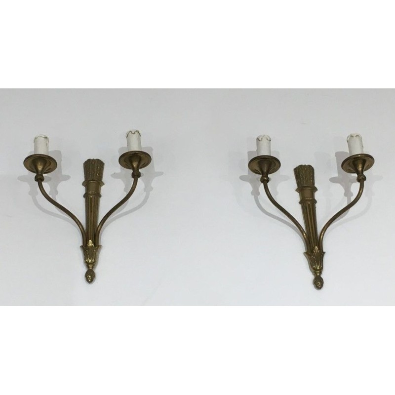Louis The 16th Style Pair Of Bronze Wall Sconces With Quiver