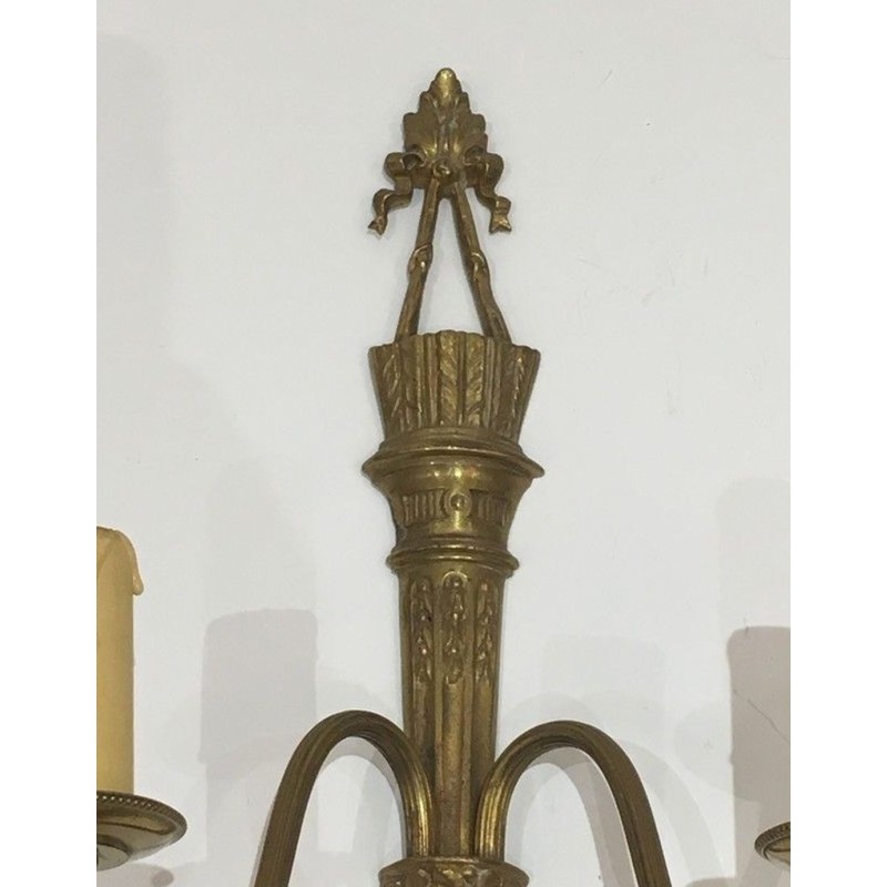 Pair Of Louis The 16th Style Bronze Wall Sconces With Quiver And Ribbons