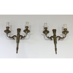 Pair of Louis the 16th Bronze and White Painted Wall Sconces