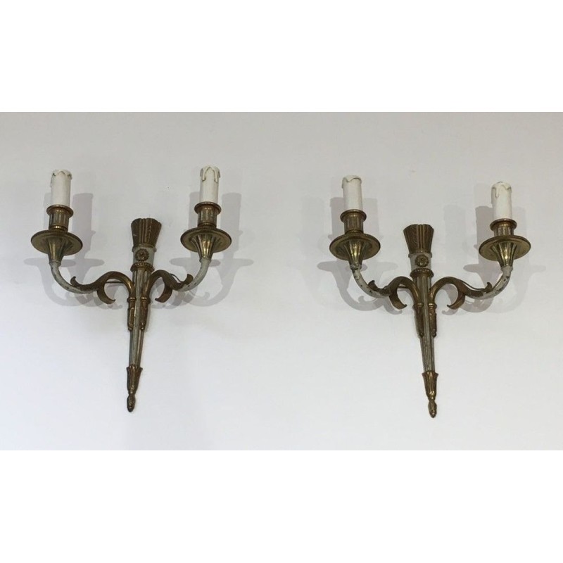 Pair of Louis the 16th Bronze and White Painted Wall Sconces