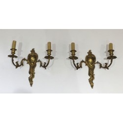 Pair of Louis XV Style Bronze Wall Sconces, French Work, circa 1920