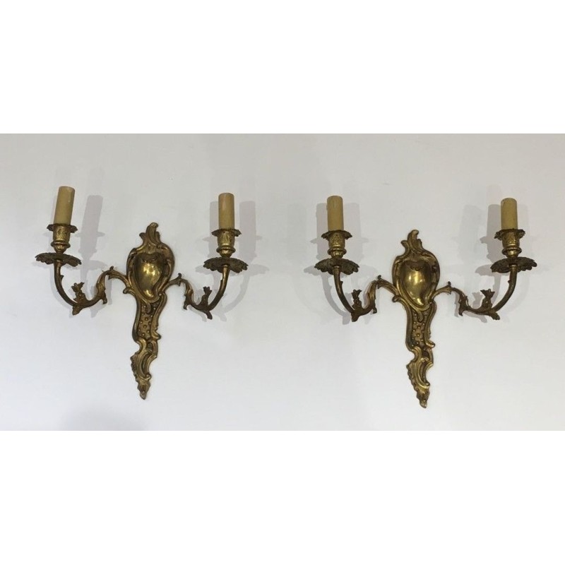 Pair of Louis XV Style Bronze Wall Sconces, French Work, circa 1920