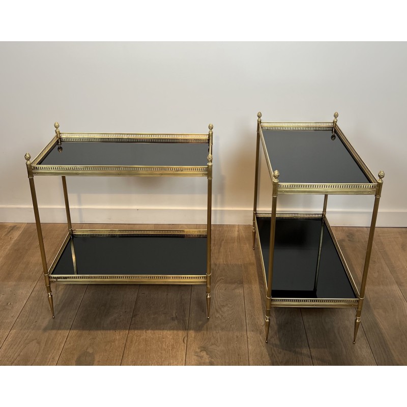 Paire de Boûts de Canapé de Style Néoclassique en Laiton et Plateaux de Verre Laqué Noir de la Maison Jansen
