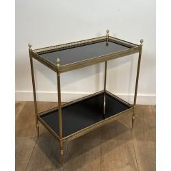 Pair of Neoclassical Style Brass Side Tables with Black Lacquered Tops by Maison Jansen