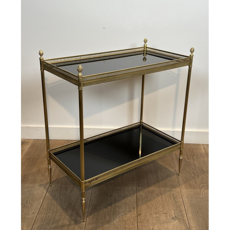 Pair of Neoclassical Style Brass Side Tables with Black Lacquered Tops by Maison Jansen