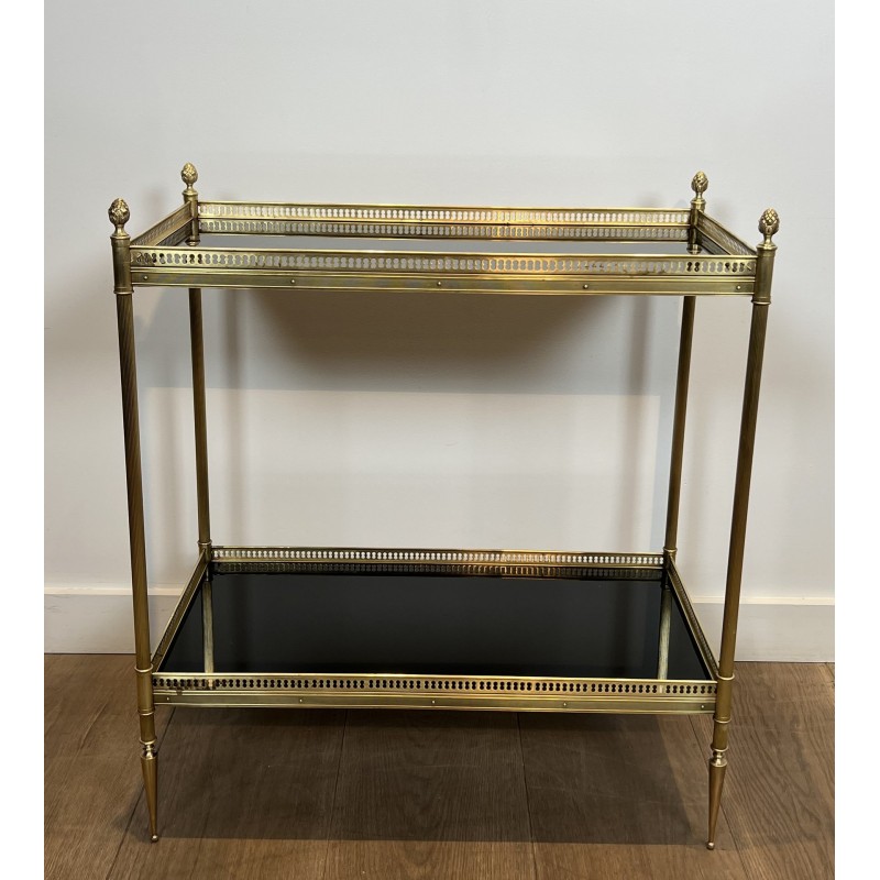 Pair of Neoclassical Style Brass Side Tables with Black Lacquered Tops by Maison Jansen