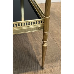 Pair of Neoclassical Style Brass Side Tables with Black Lacquered Tops by Maison Jansen