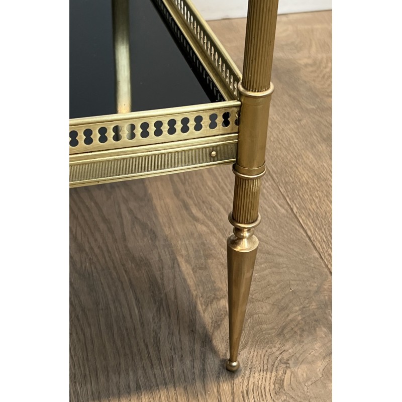 Pair of Neoclassical Style Brass Side Tables with Black Lacquered Tops by Maison Jansen