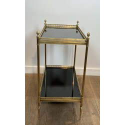 Paire de Boûts de Canapé de Style Néoclassique en Laiton et Plateaux de Verre Laqué Noir de la Maison Jansen